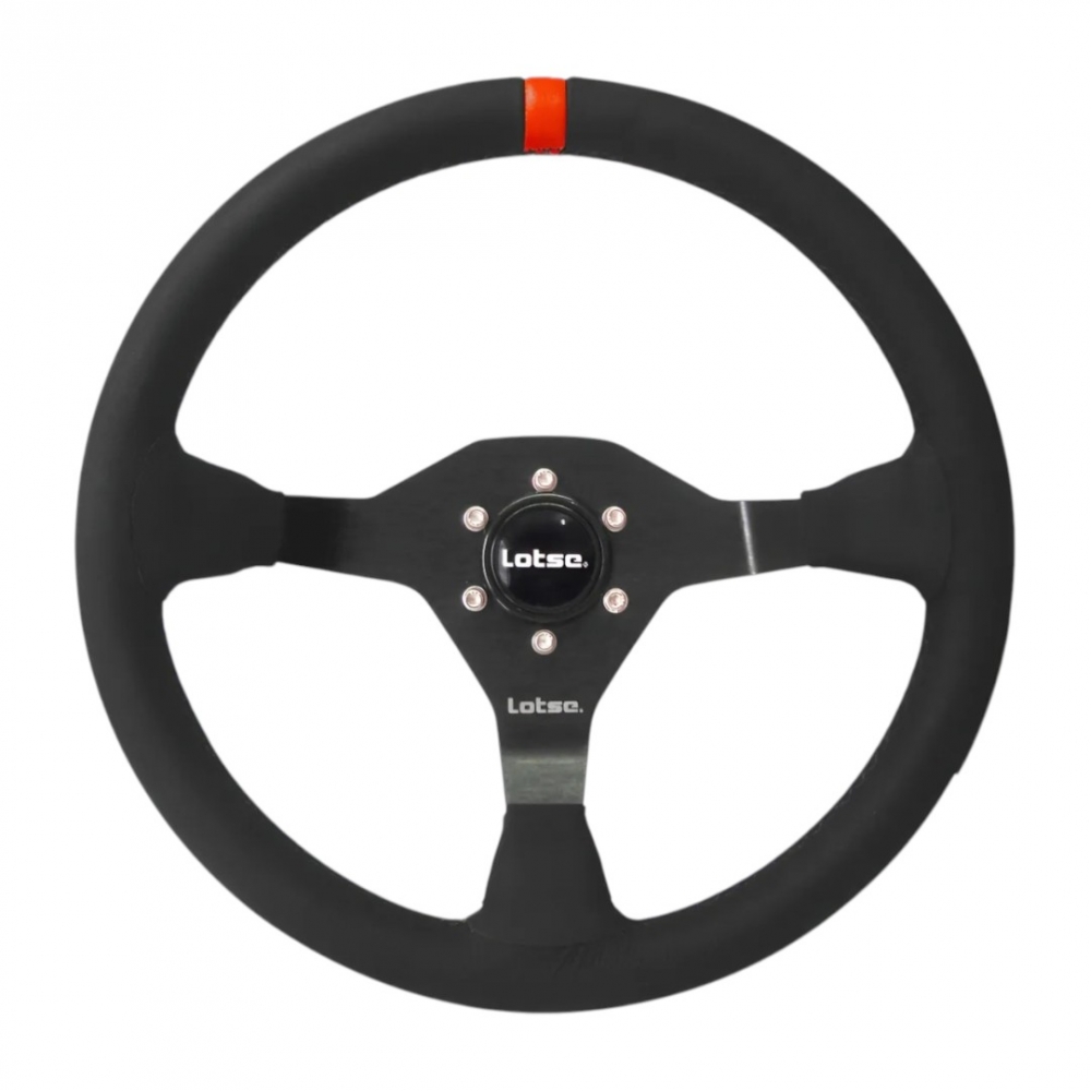 VOLANTE RING COURO PRETO TARJA VERMELHA LOTSE