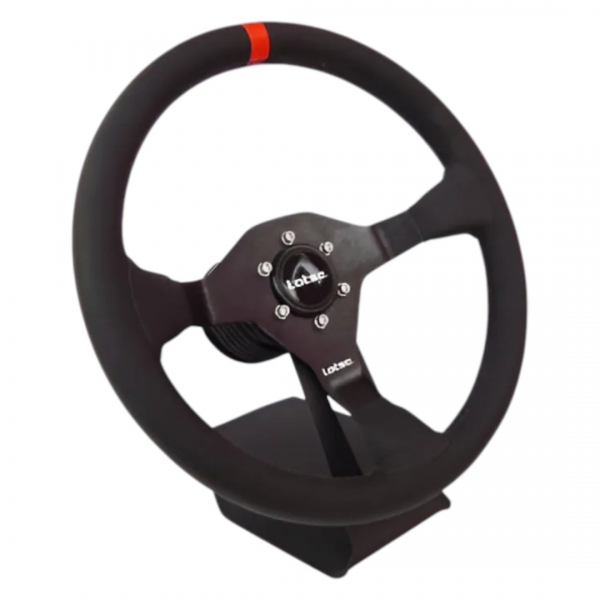 VOLANTE RING COURO PRETO TARJA VERMELHA LOTSE