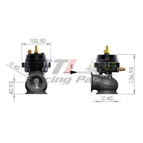 VALVULA DE ALÍVIO WASTEGATE W45 45MM COM FLANGE 3 FUROS - AUTO BOOST - PRATA